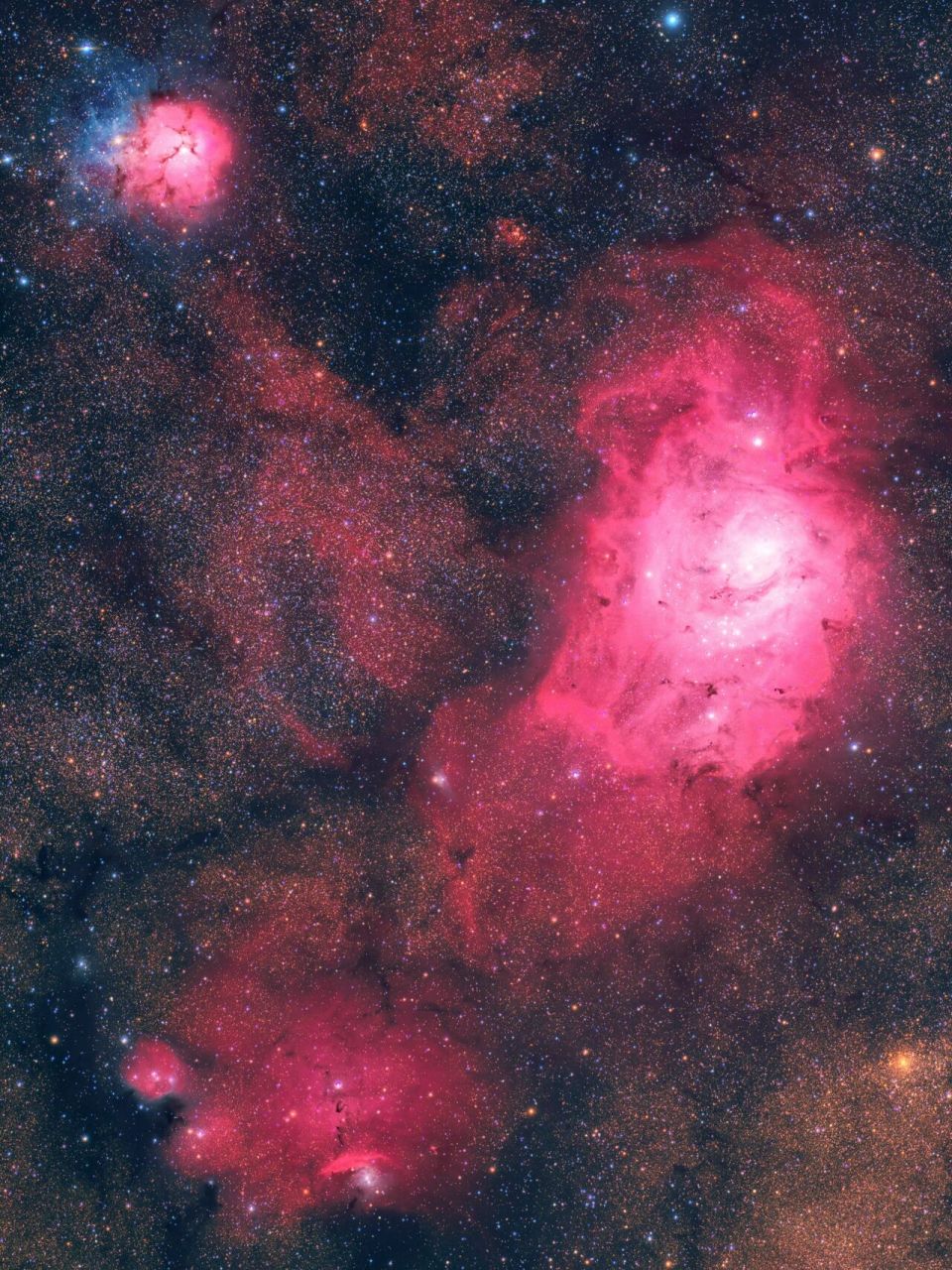 天文深空银河摄影 │ 礁湖,猫爪,三叶星云 三大星云同框.从上往下看分