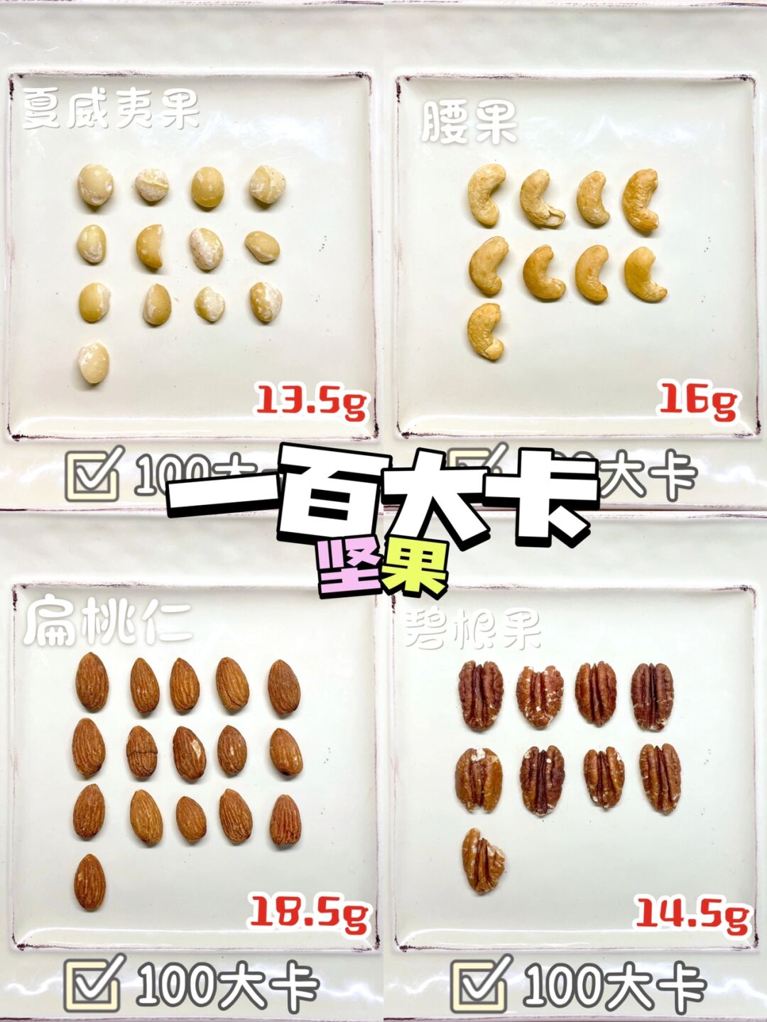 1夏威夷果 2腰果 3扁桃仁 4碧根果 热量 夏威夷果碧根果腰果扁桃