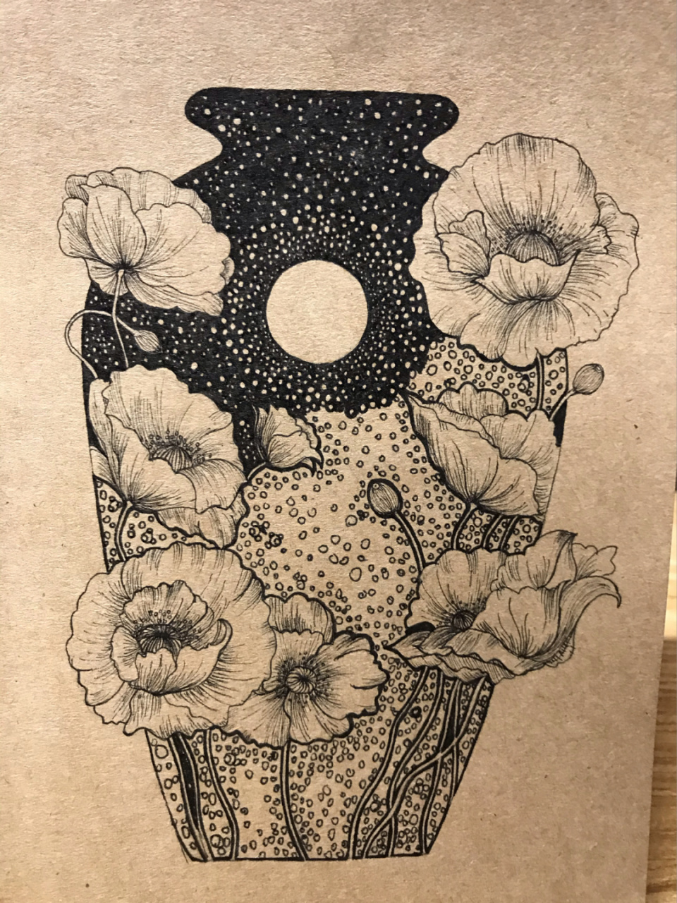 针管笔黑白装饰画临摹 花瓶花瓶 步骤图分享 画这个图的时候速度很快