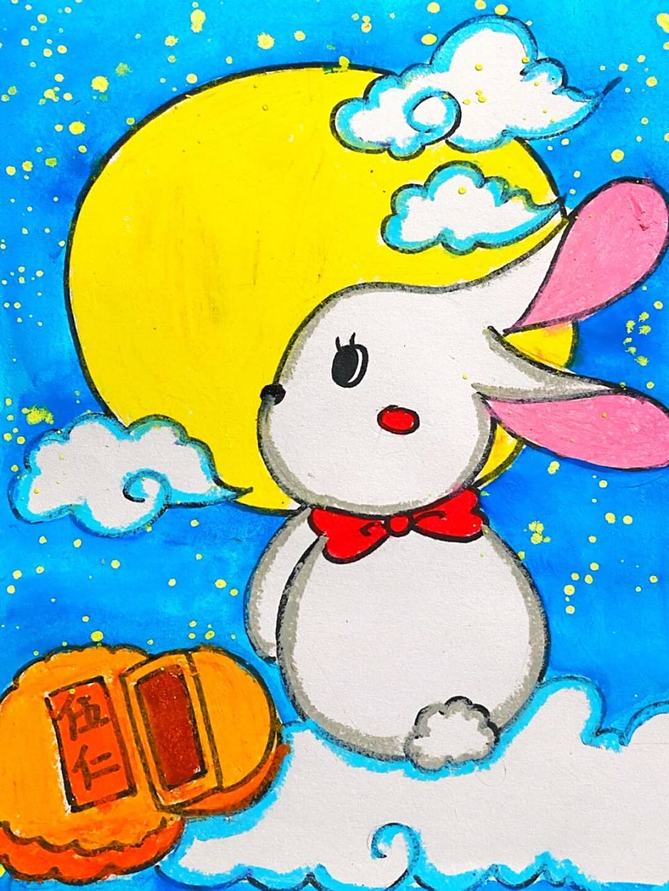 儿童画# #创意儿童画# #创意美术儿童画# #兔子儿童画##中秋节主题画