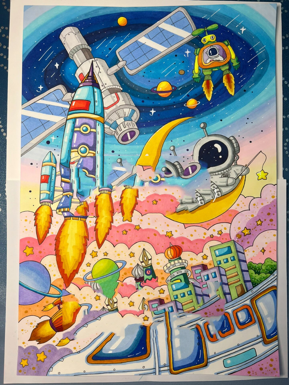 科幻画 临摹了几位大神的素材,自己构的图,太费脑细胞了哈哈