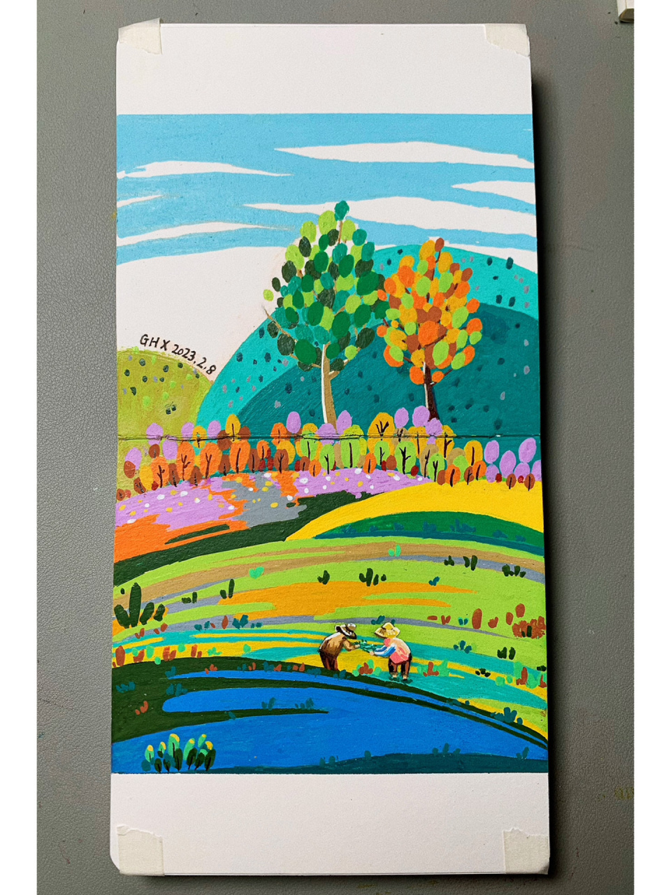 丙烯马克笔2661526615乡村小景附细节图对比图片 临摹自94