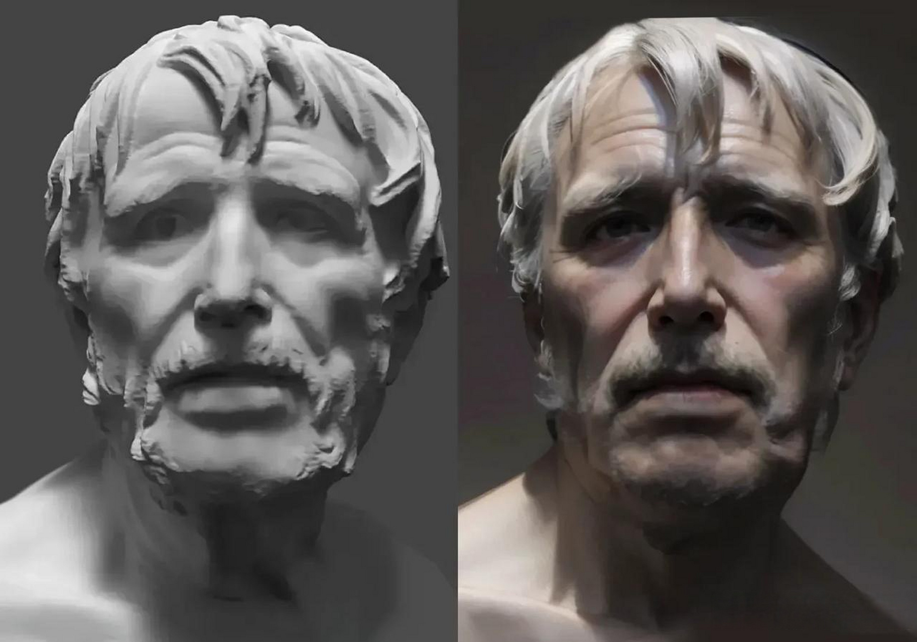 人工智能ai生成的石膏像真人对比,海盗塞内卡,阿格里巴和大卫,感觉