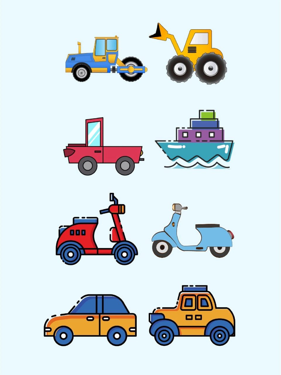 96今天给大家分享一组卡通交通工具贴纸素材 09交通工具广义上指