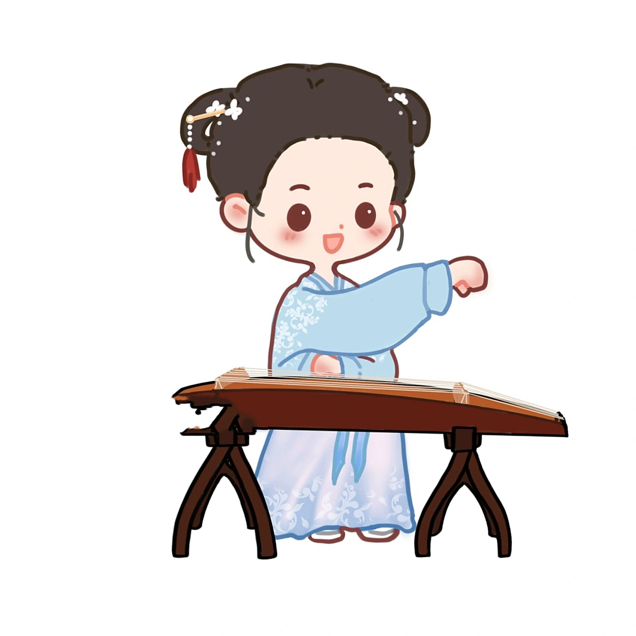 画两个弹古筝的小可爱 今日份的小q版打卡