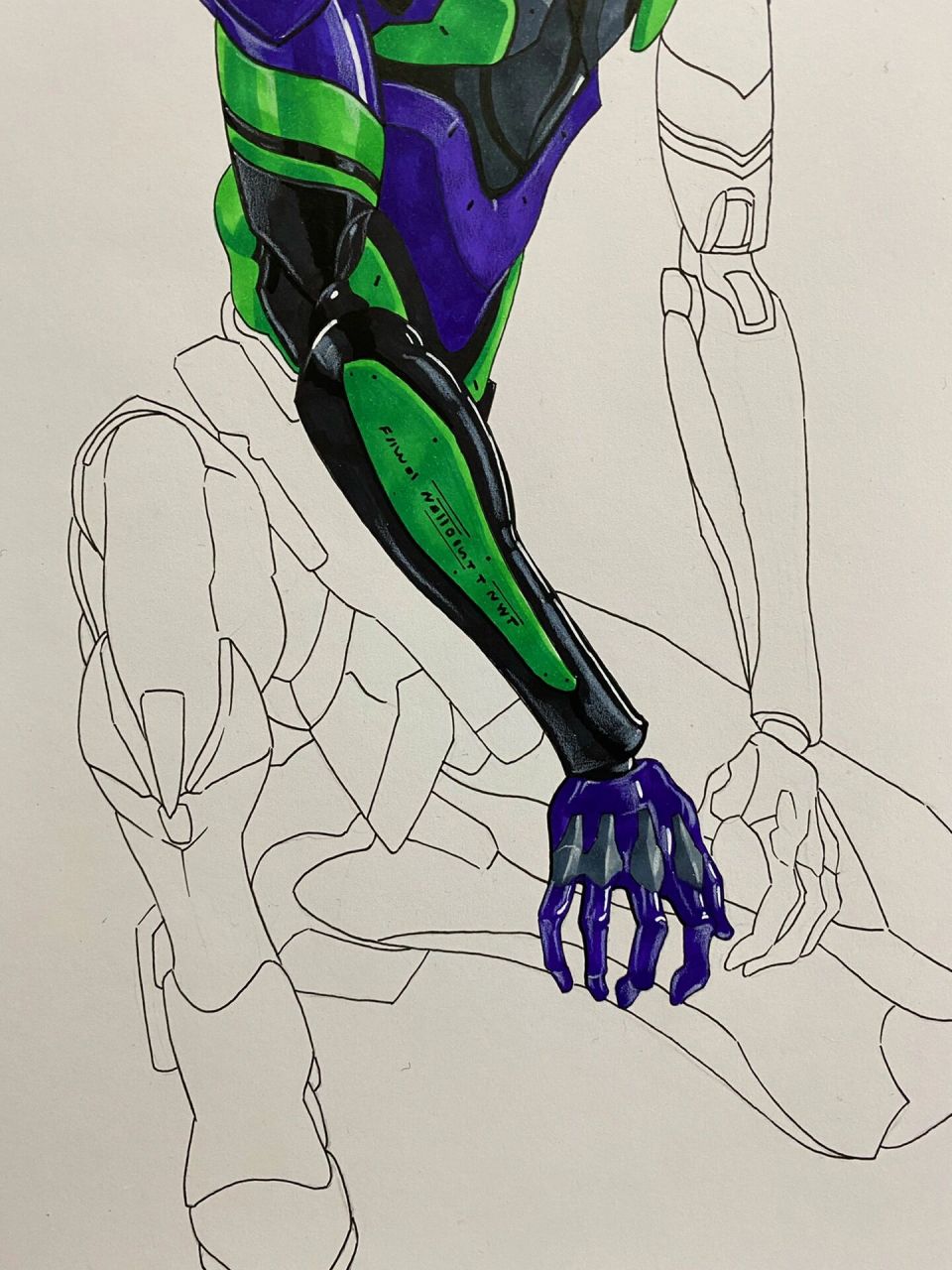 马克笔手绘 初号机 新作开更 附线稿 永不过时的机甲 欠大家很久的初