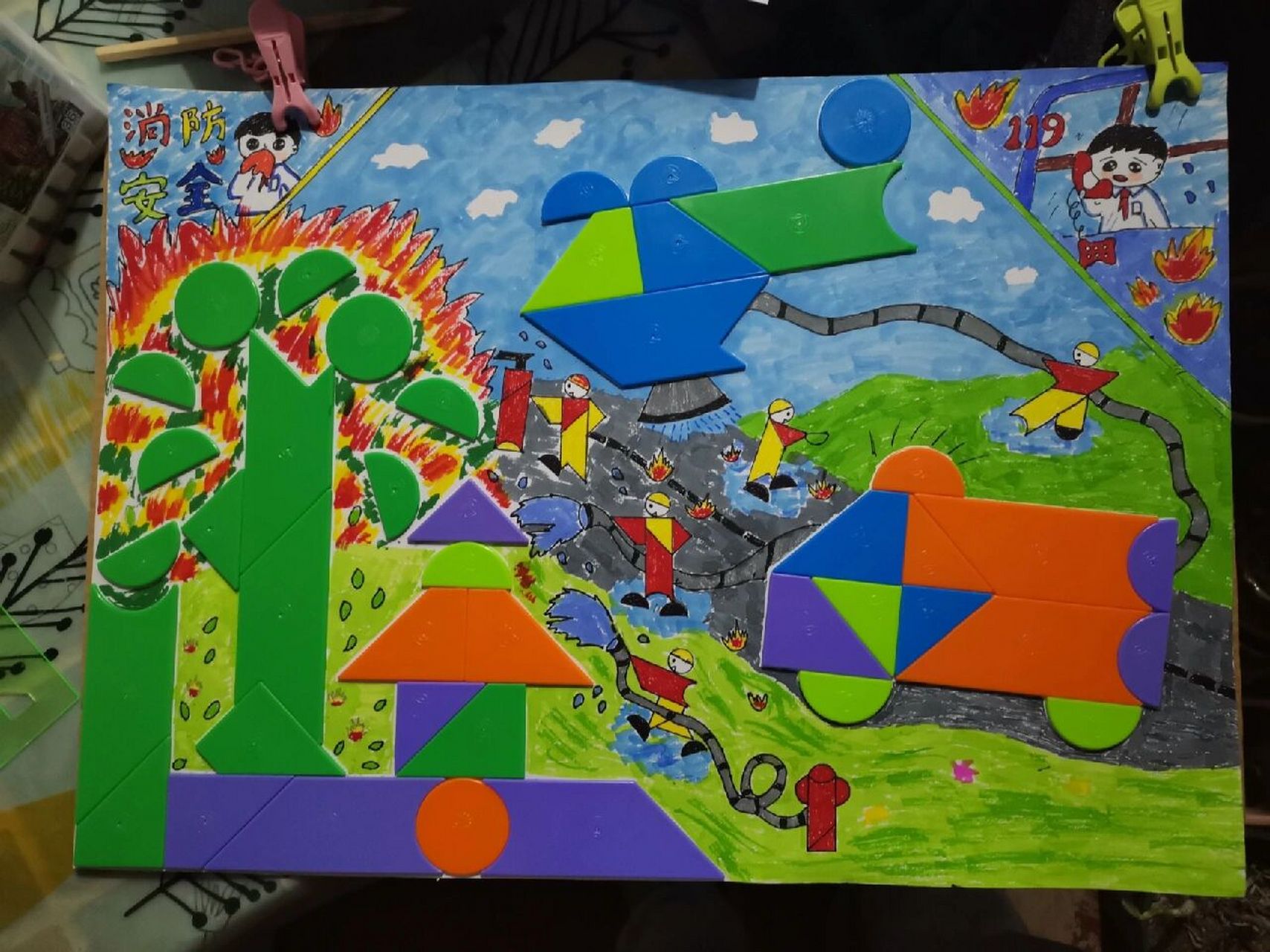 智力创意七巧板原创绘画,消防安全绘画主题 已参赛作品