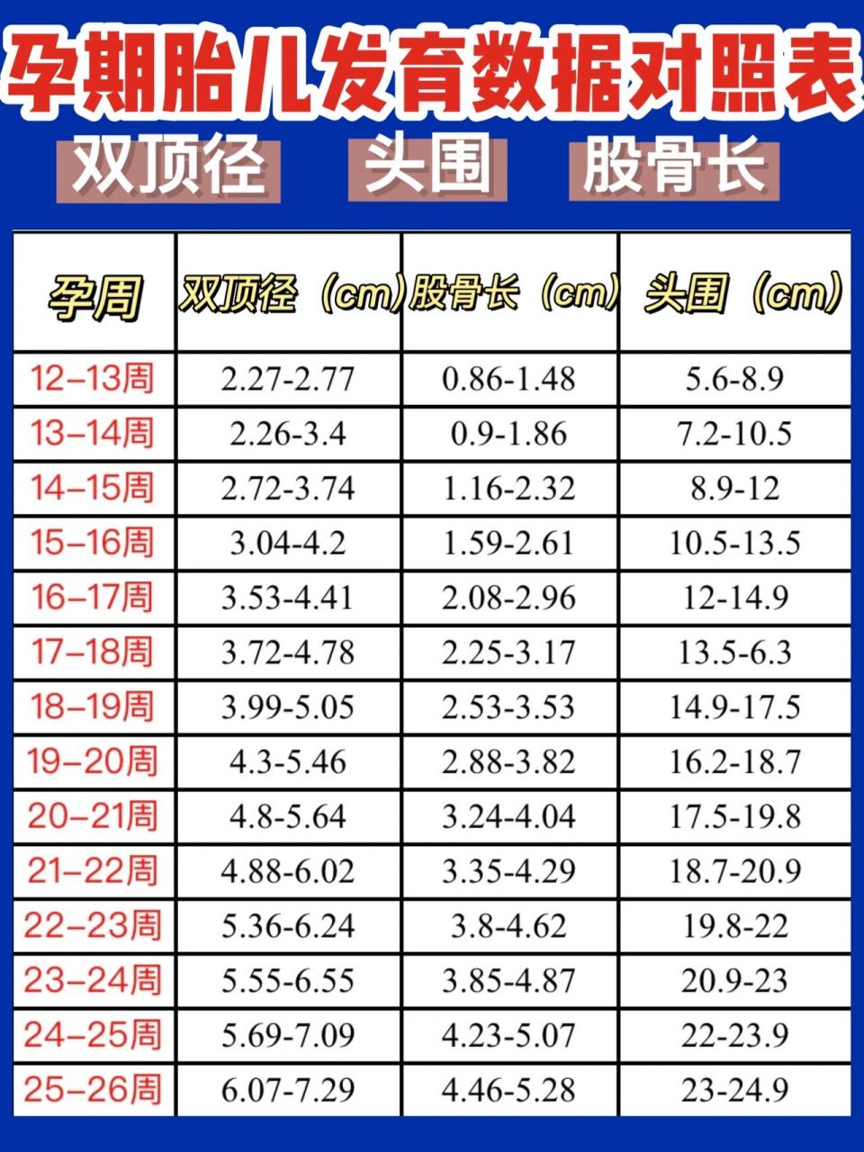 7815孕期12-40周胎儿发育数据标准表|可参考 胎儿到了12周以后