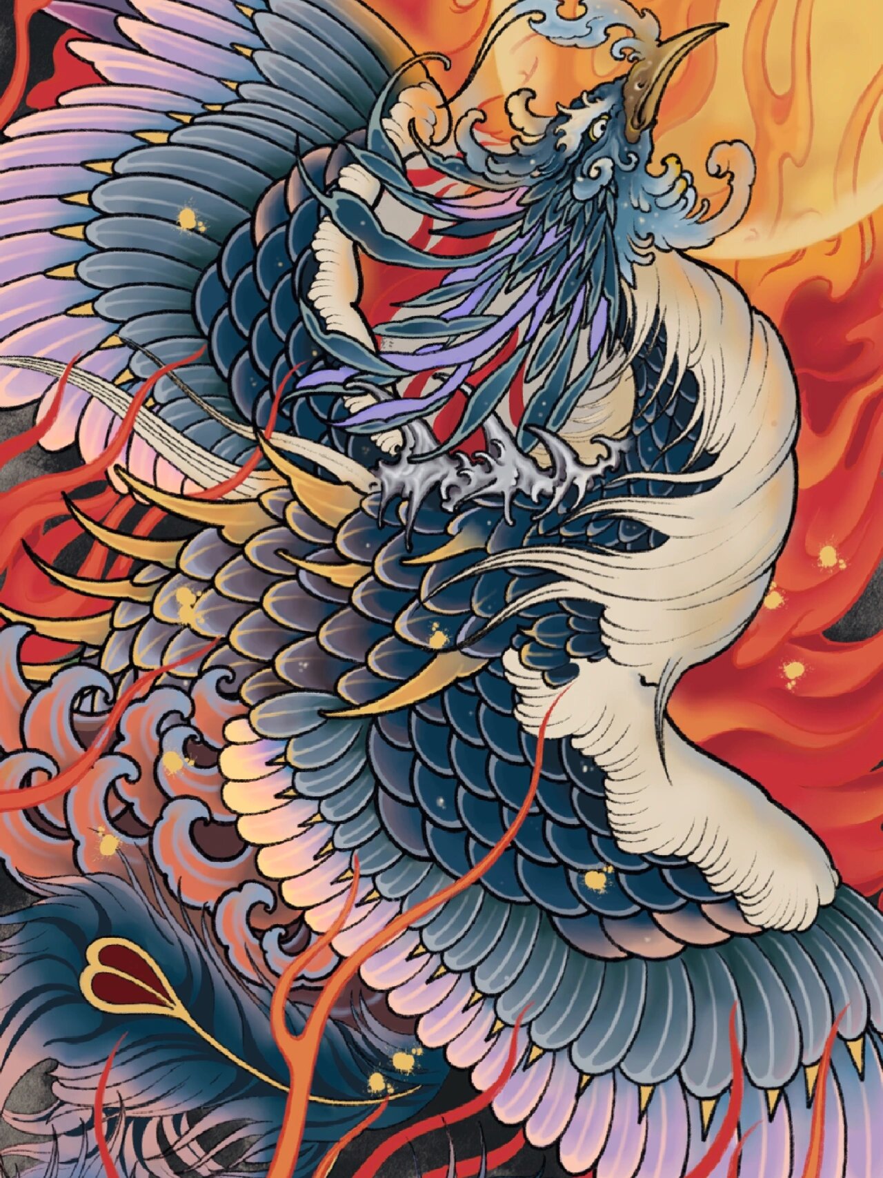 重彩凤凰纹身手稿