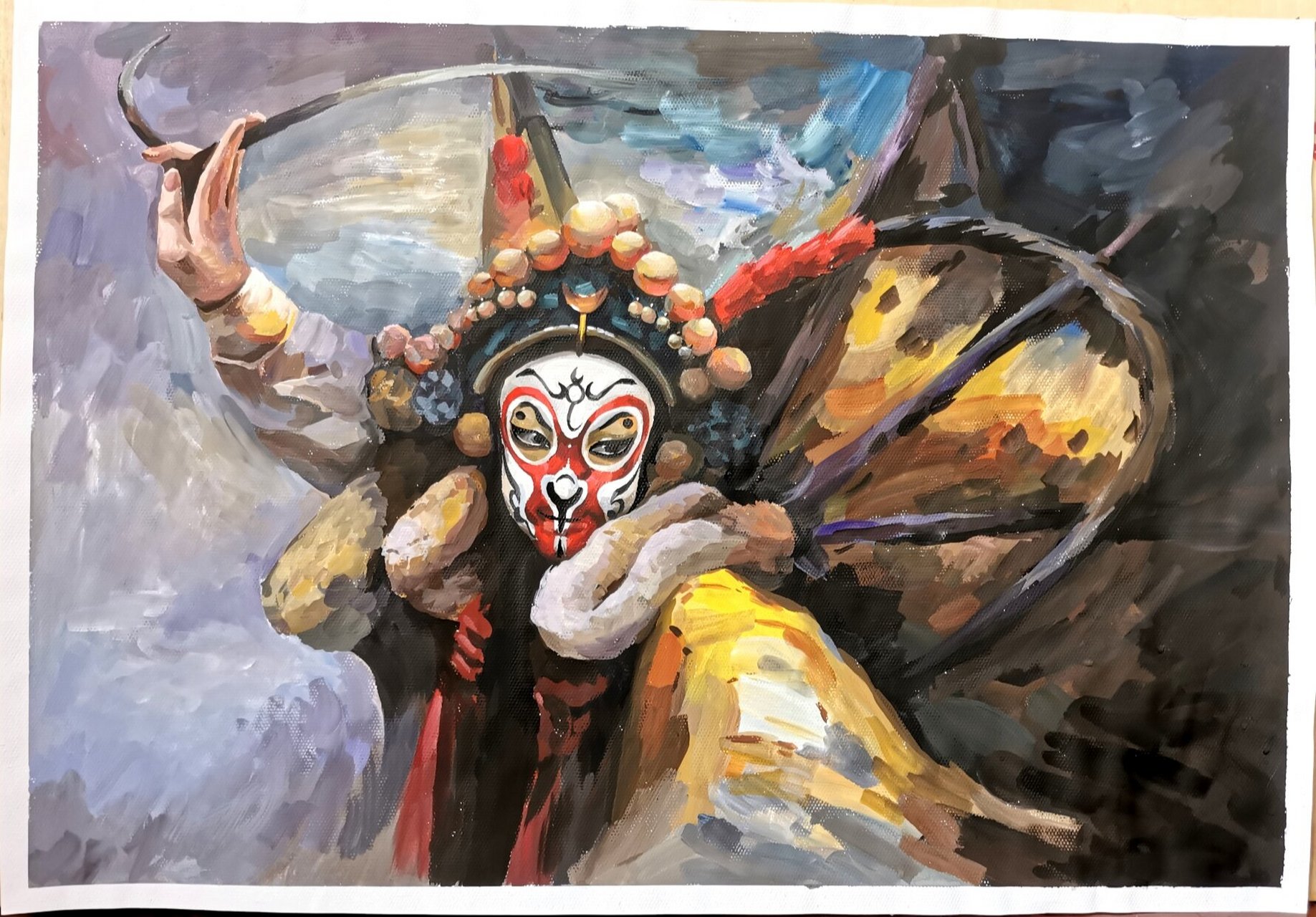 水粉画——美猴王 临摹爱国画家赵新颖先生的油画,水粉跟油画真是没有