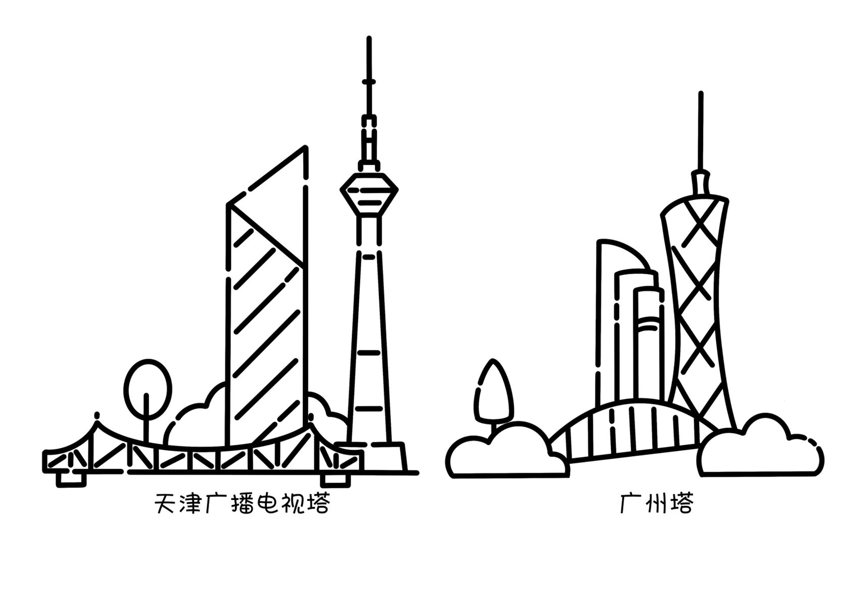 城市地标建筑系列插画/手绘简笔画 坐标:安徽合肥 工具:ipad 软件:pro