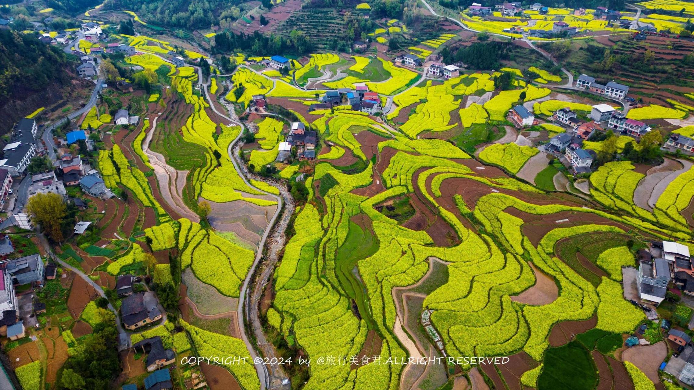汉阴漩涡镇凤堰古梯田景区:万亩油菜花盛开 【汉阴漩涡镇凤堰古梯田