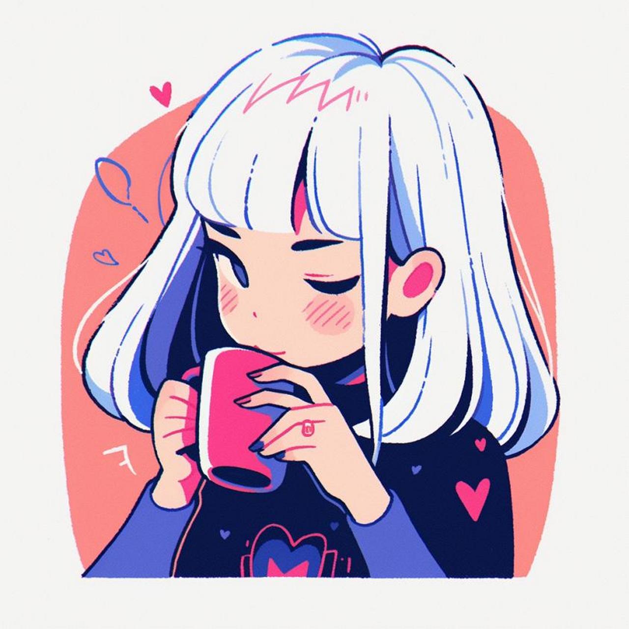 涂鸦风咖啡女孩 ai绘画头像女生头像