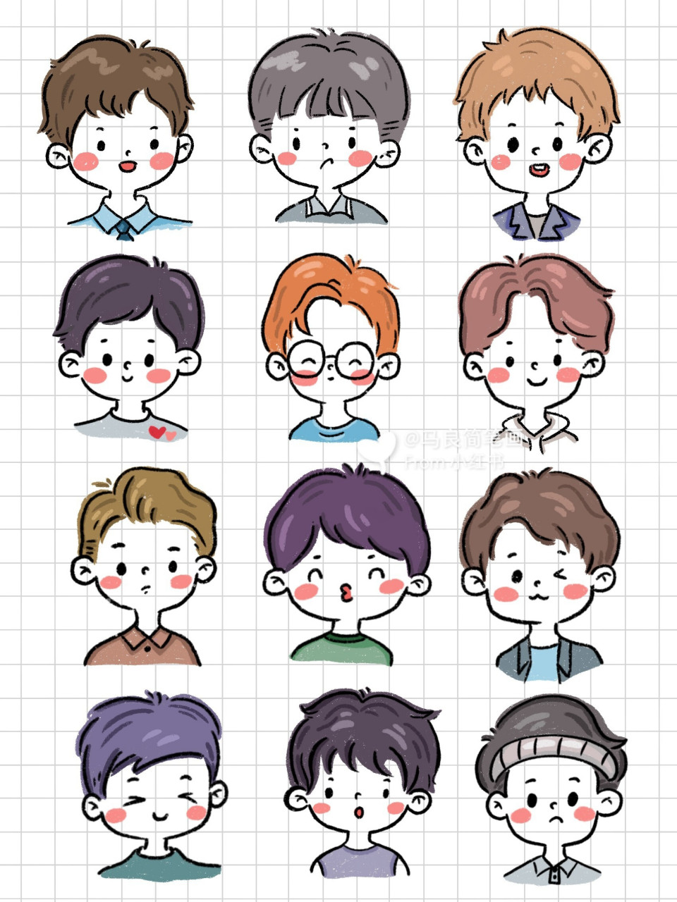 简笔画|可爱卡通人物小头像简笔画 手帐素材 手残也会画呢 坚持