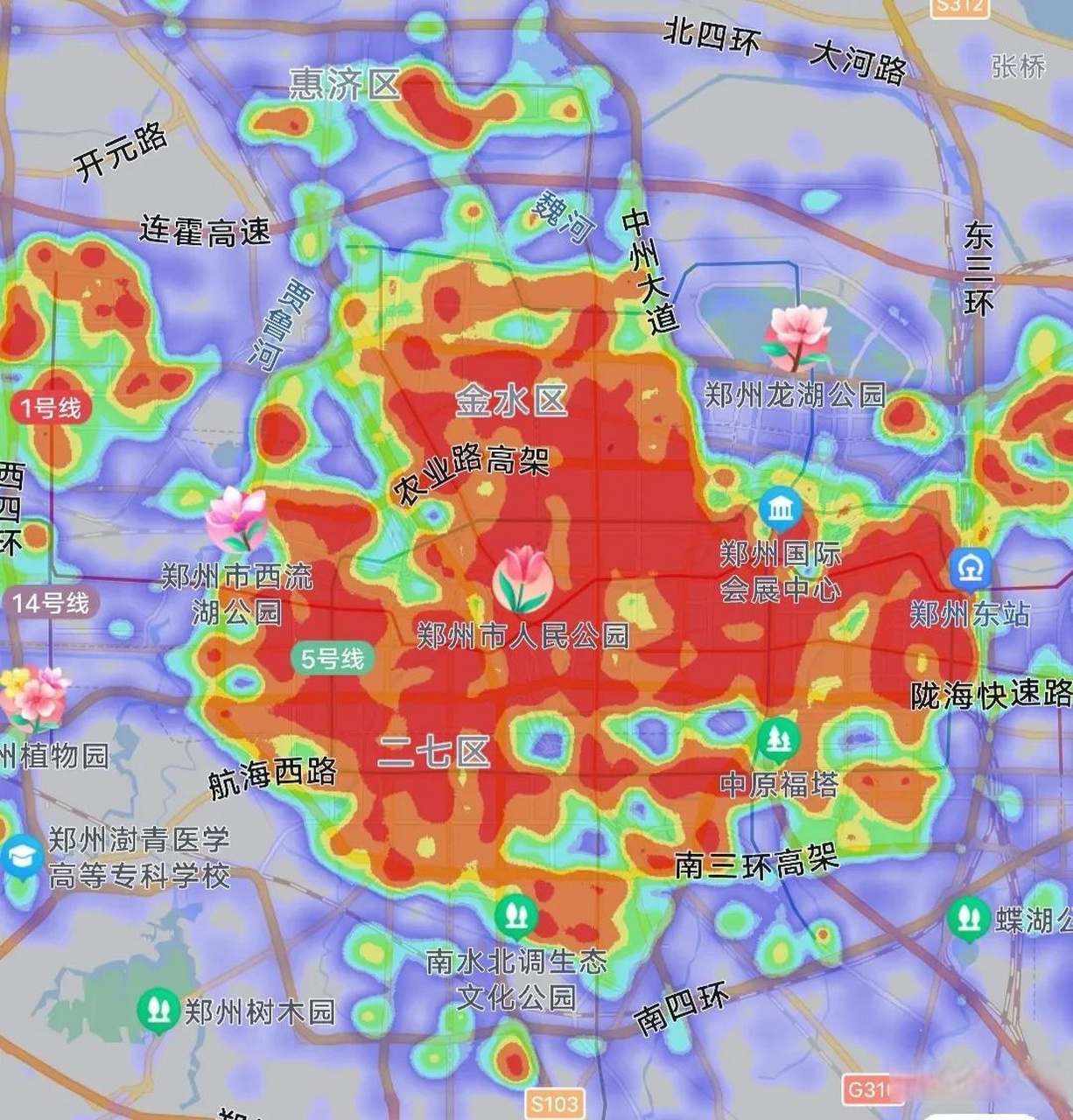 晚上18:06郑州热力图.我们分别从三个不同比例.