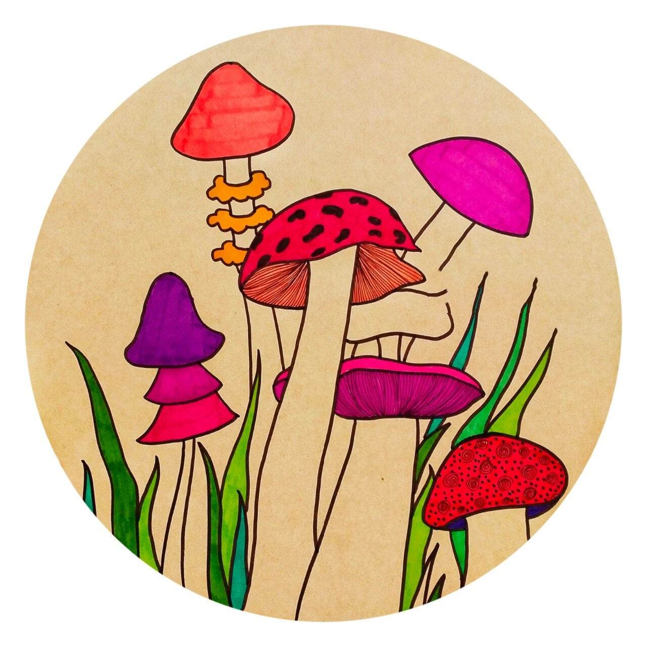 创意儿童画《毒蘑菇》 适合六七岁的小朋友 线描部分可以随意组合线条