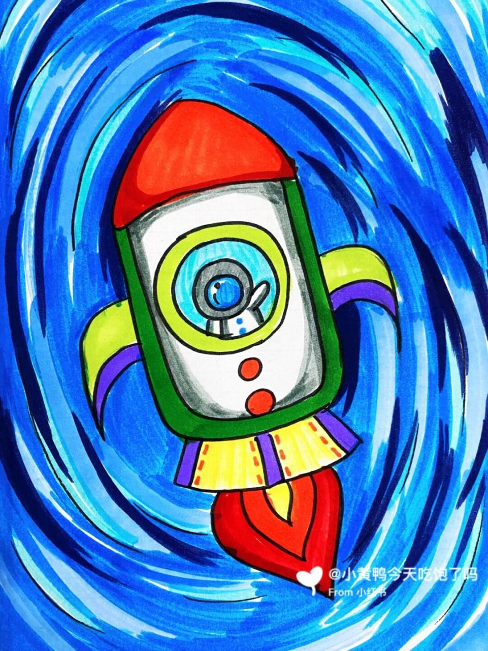 银河系儿童画 #卡通画# #马克笔# #儿童画# #银河系主题画# #外太空