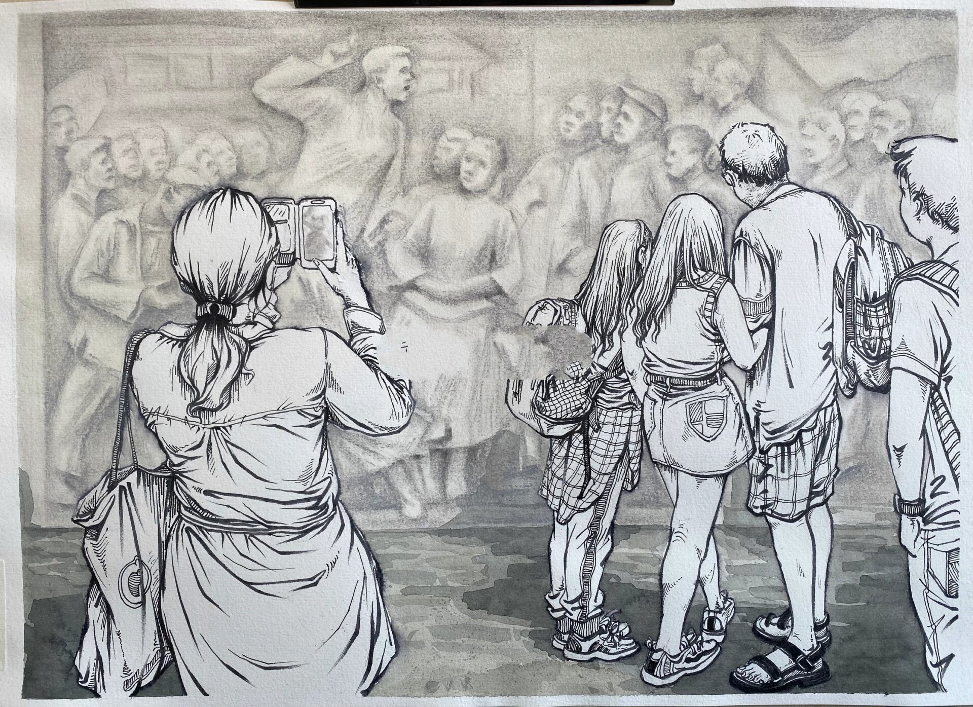 全国速写一模速写《参观英雄纪念碑》