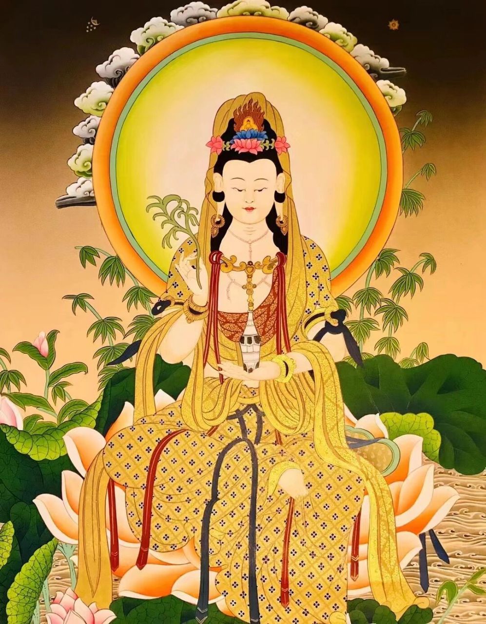 观世音菩萨 8:【收藏品】 汉地造像,纯手绘《南海观世音》白衣观世音