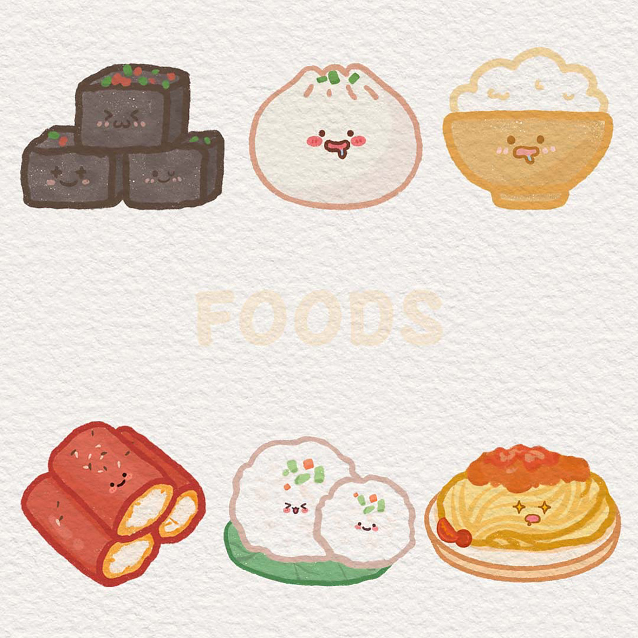 原创简笔画打卡|一些爱吃的食物91 臭豆腐,小笼包,红米肠,糯米丸