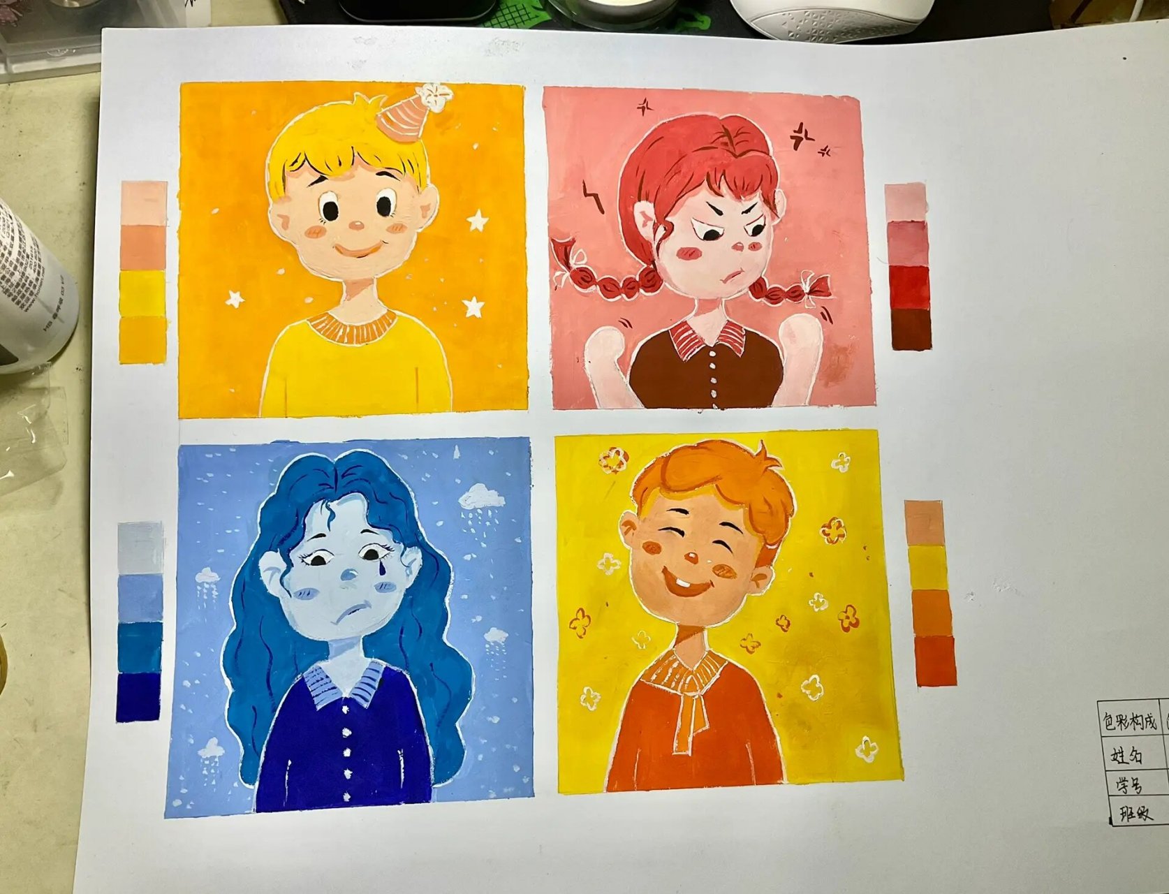 色彩构成|色彩心理构成(带步骤)96 大一色彩构成作业——喜怒哀乐