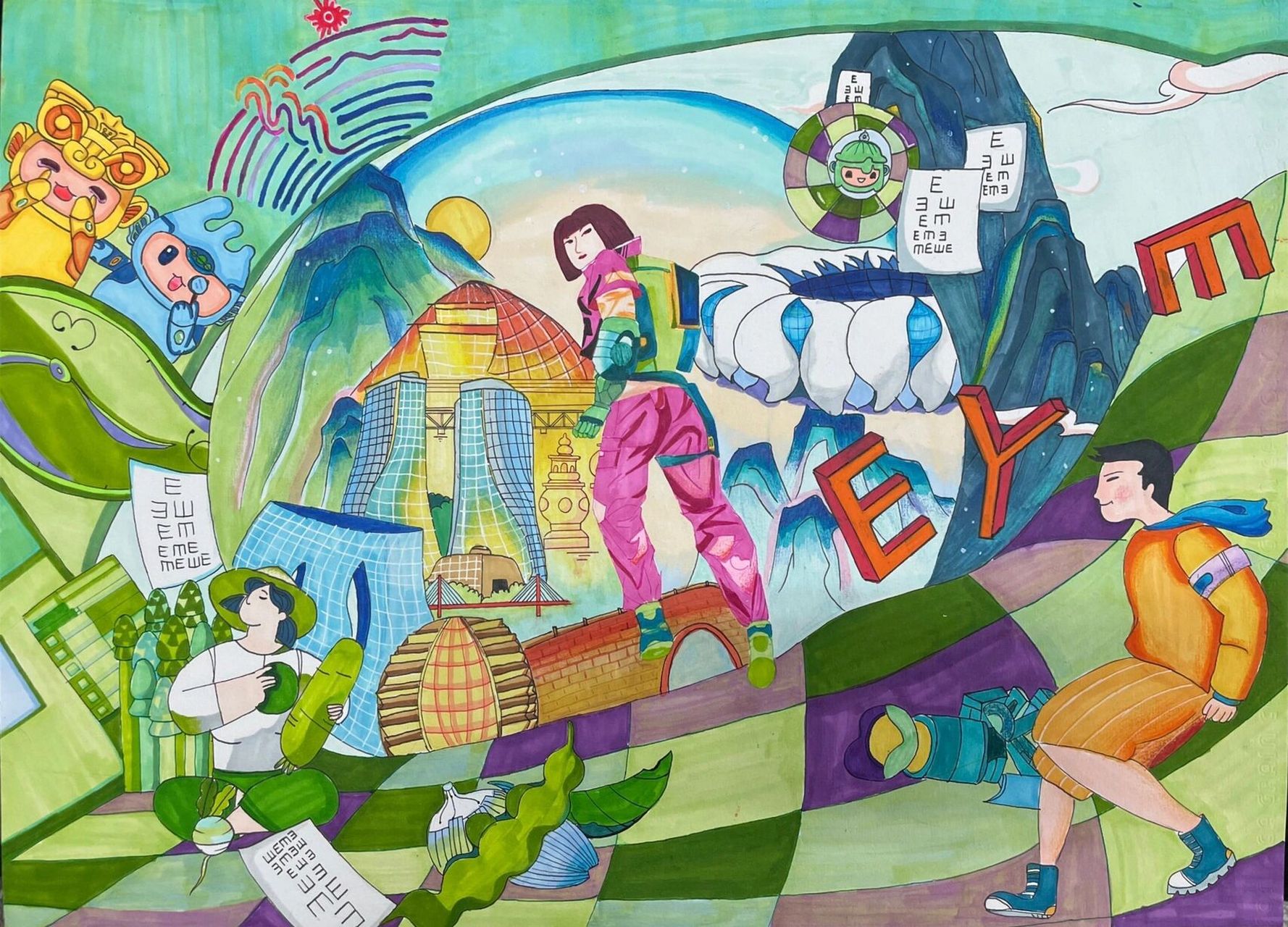 爱眼护眼与亚运题材绘画作品3 五年级学生独立创作