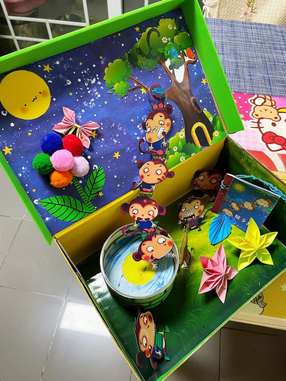 幼儿园 手工 故事盒子 《猴子捞月》 幼儿园作业之『故事盒子』,选了