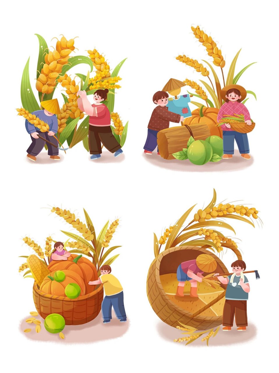 免抠素材90卡通芒种农民劳作986990麦穗素材 芒种始于希望,结