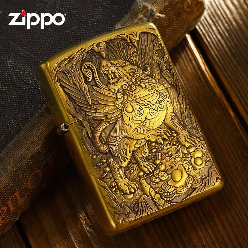zippo 打火机鬼王天禄貔貅纯铜盔甲浮雕