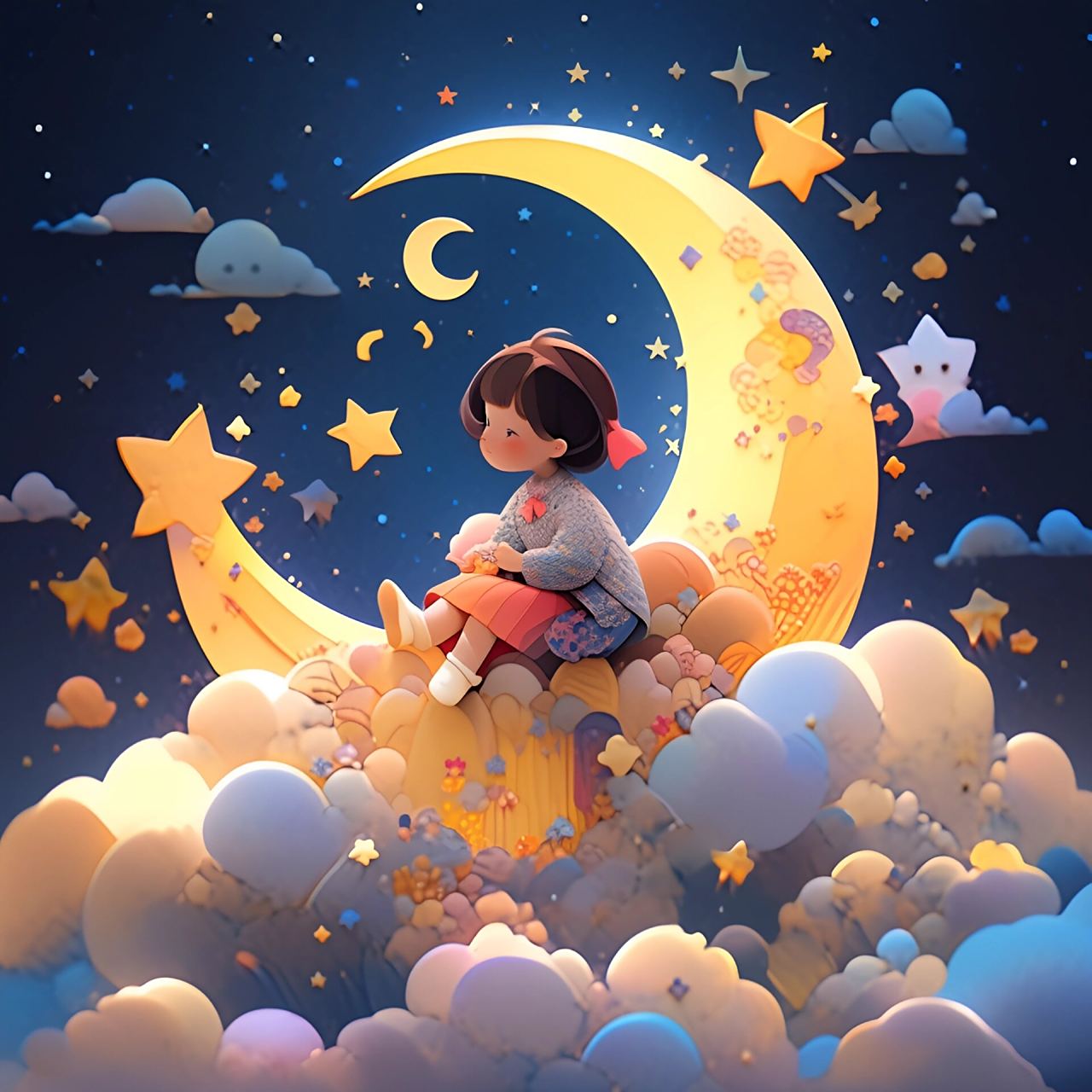 旧漫头像 | 坐在月亮上的小女孩