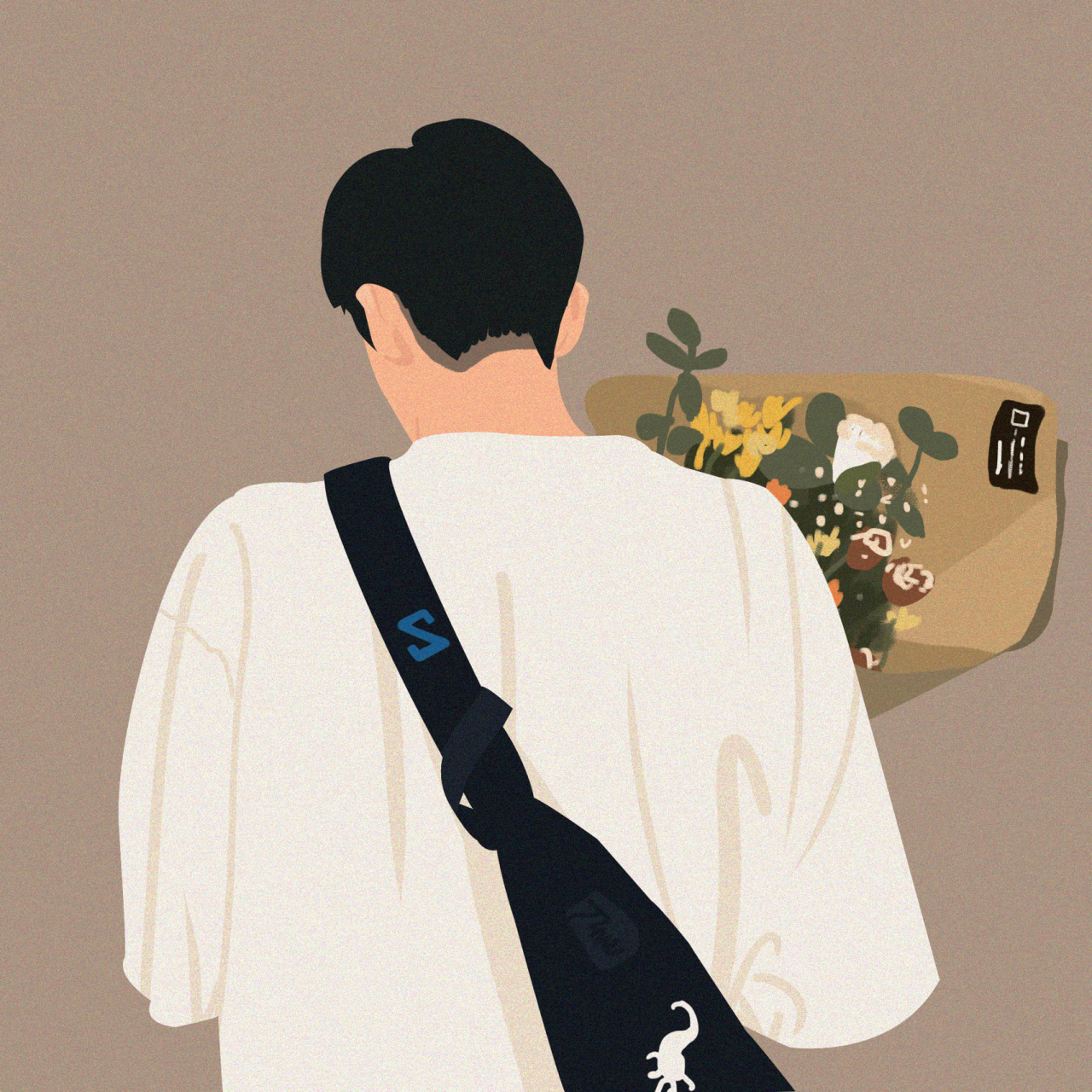 扁平插画|情侣头像 你们要求的男生来了抱花背影情头 安排一下