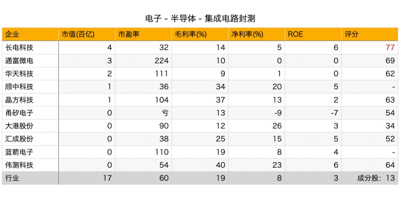 电子 - 半导体 - 集成电路封测 头部企业 	 ·长电科技:芯片封测99%