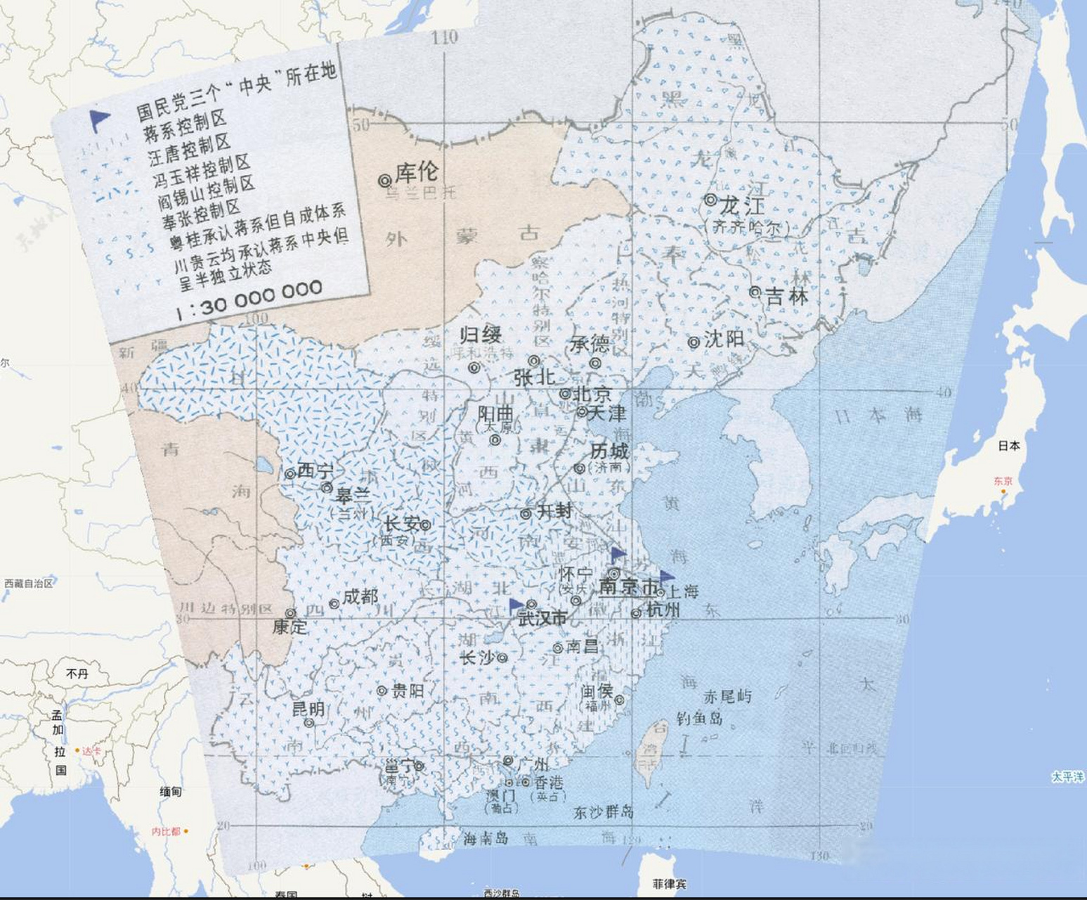 1927年7月国民党新军阀割据形势图中国历史 国民革命失败后,国民党新