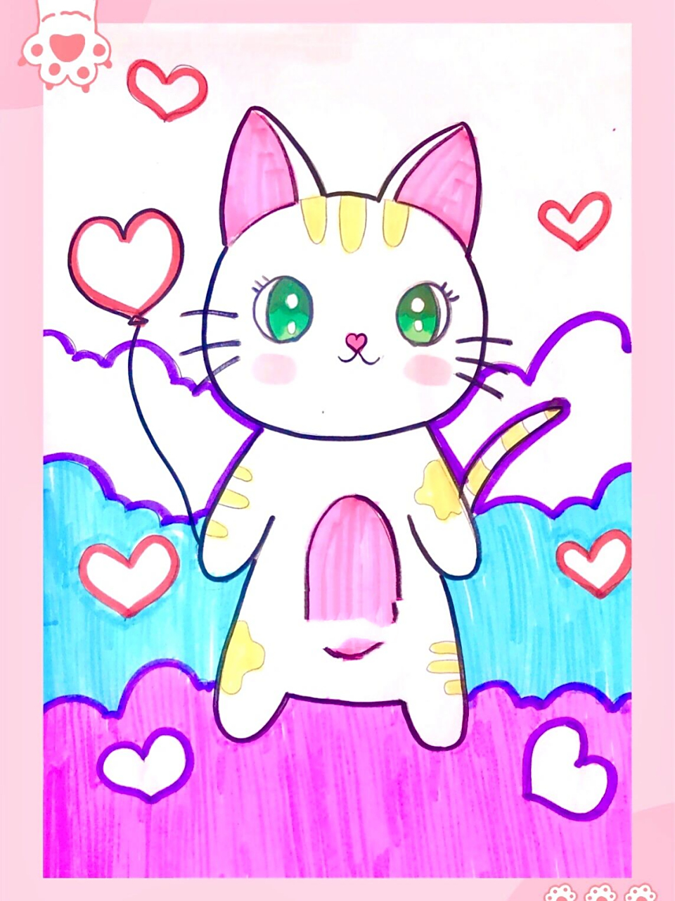 小猫儿童画/简笔画 猫咪儿童创意画 难度:适中 适合5-7岁的小朋友