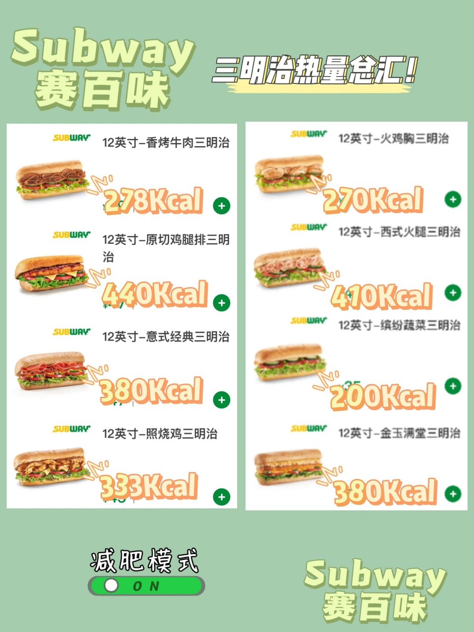 subway赛百味价格表图片