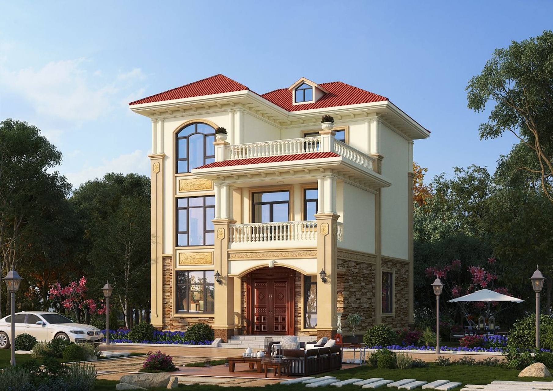 两开间三层别墅,面宽9米深11米,外观很美 92房屋概况 编号: dc0868