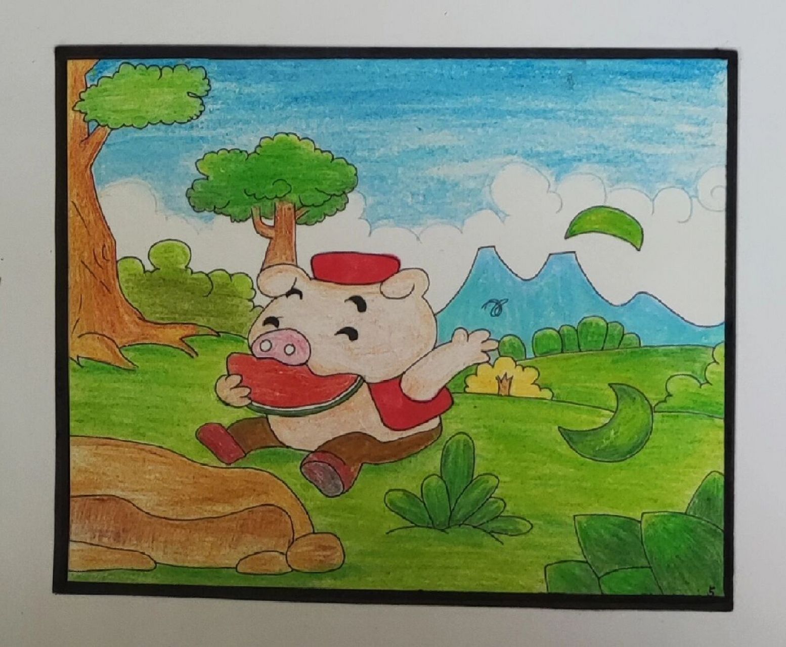 《猪八戒吃西瓜》 猪八戒吃西瓜故事绘本,简笔连环画,彩铅画