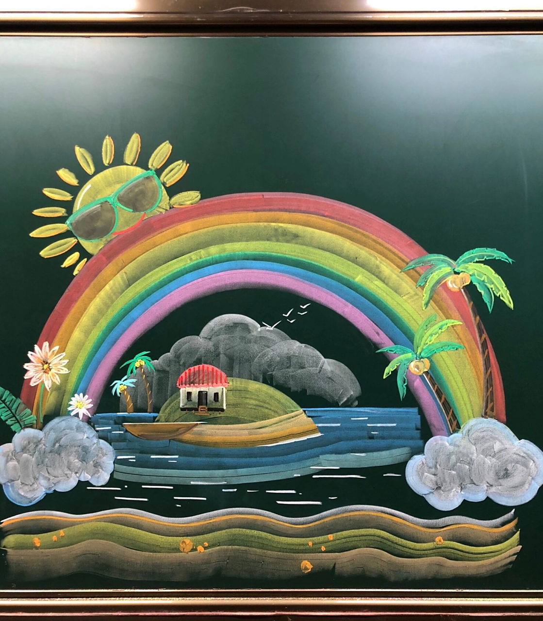 粉笔画一黑板报插图(海滩彩虹)         9215止搬运,临摹9315