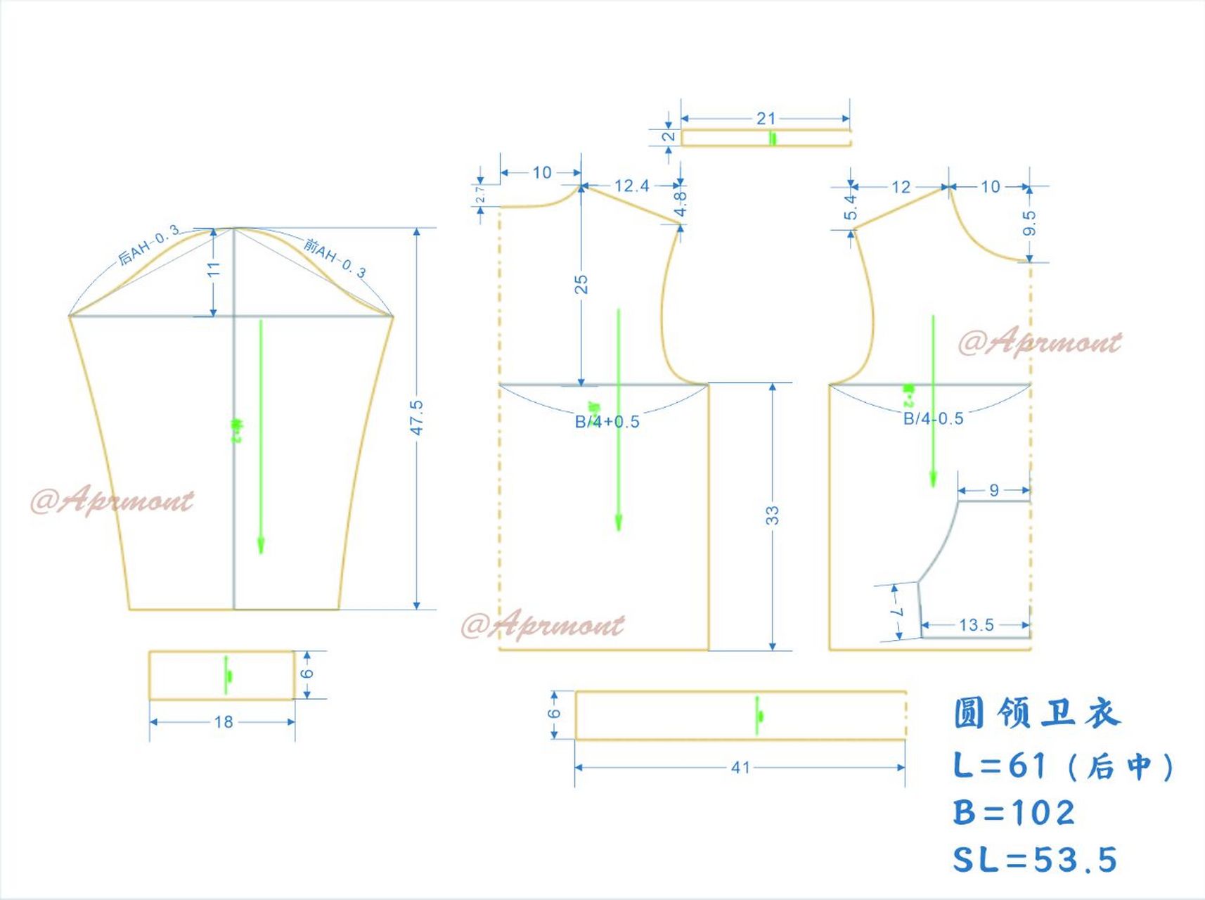 100件手作纸样【18】圆领卫衣 圆领落肩的基础款卫衣,秋天随便穿