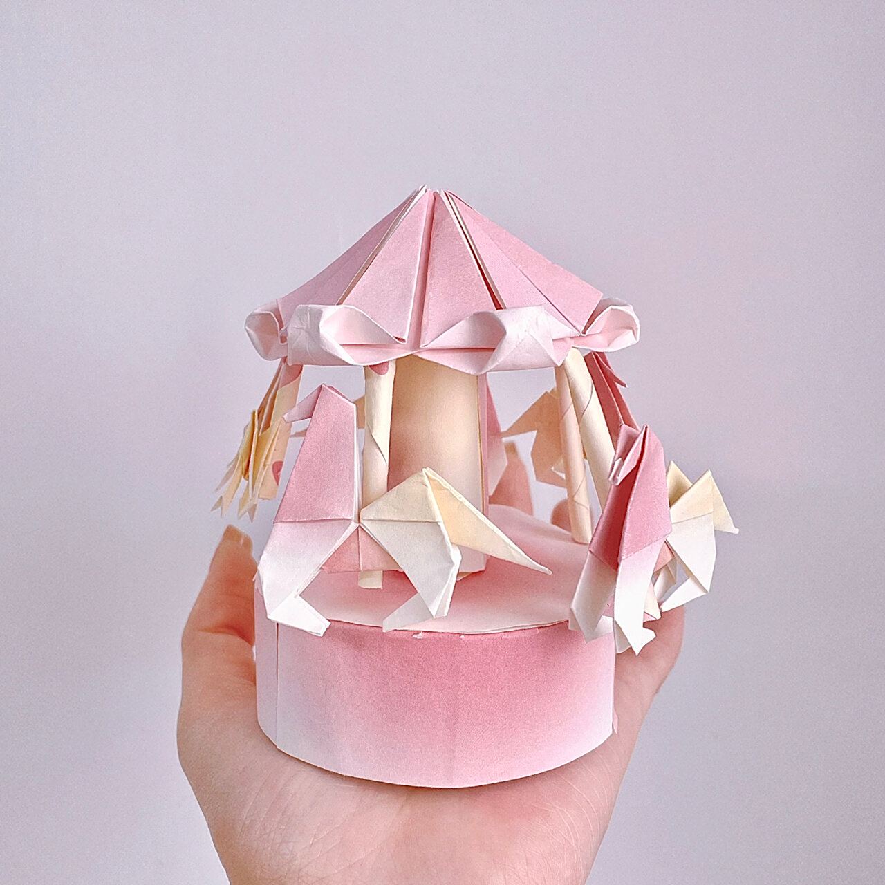 少女心爆棚的折纸迷你旋转木马 粉色无敌好看,不接受反驳