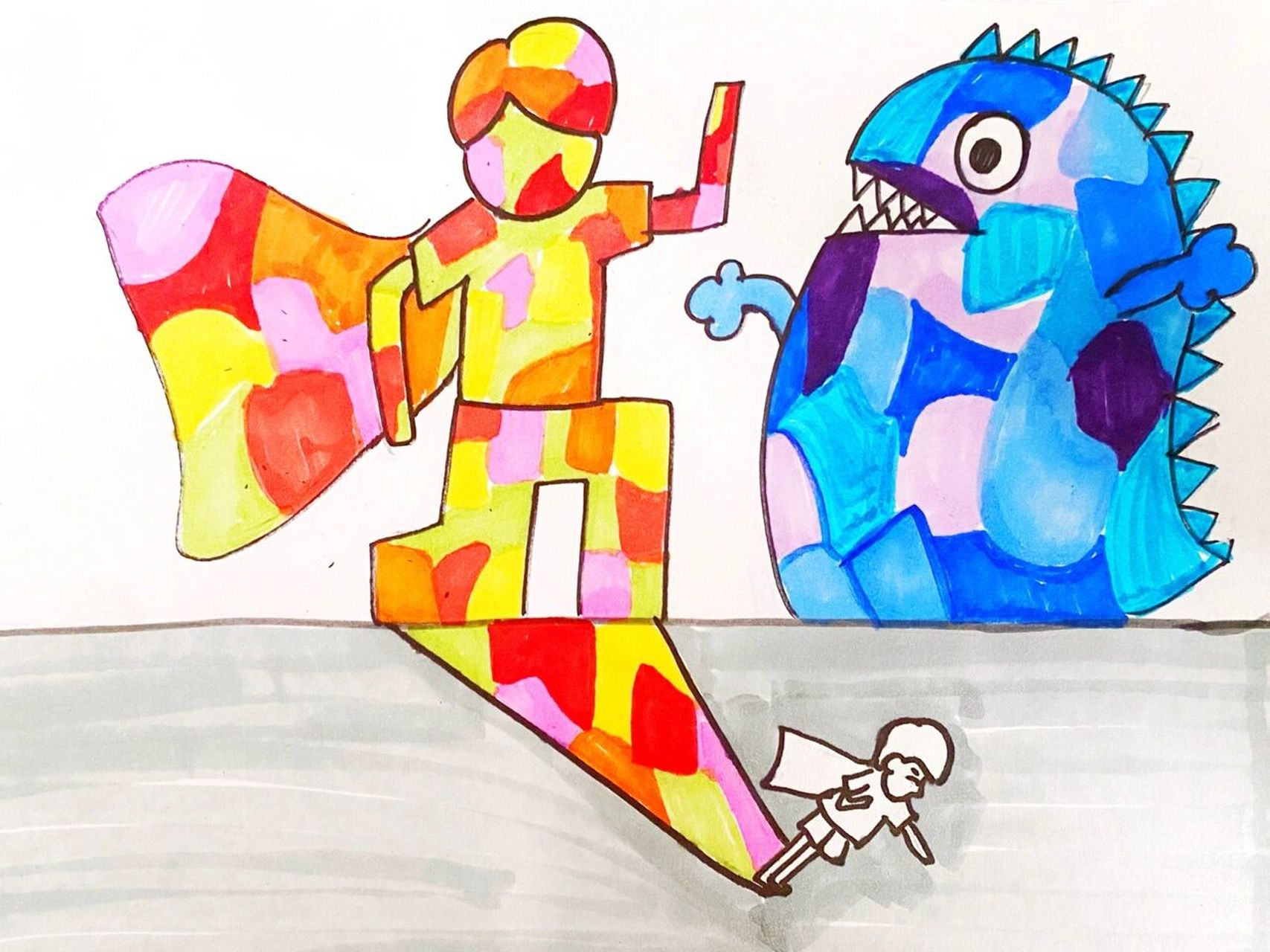 光影游戏儿童画 #马克笔# #卡通画# #儿童画# #光影画