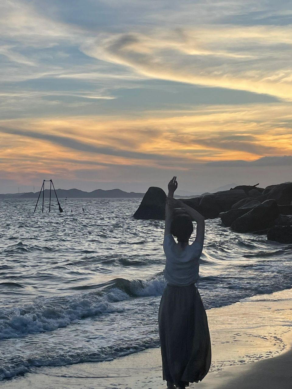 周末自驾游海边玩水好去处 手机导航:饶平县金狮湾度假村 治愈系日落