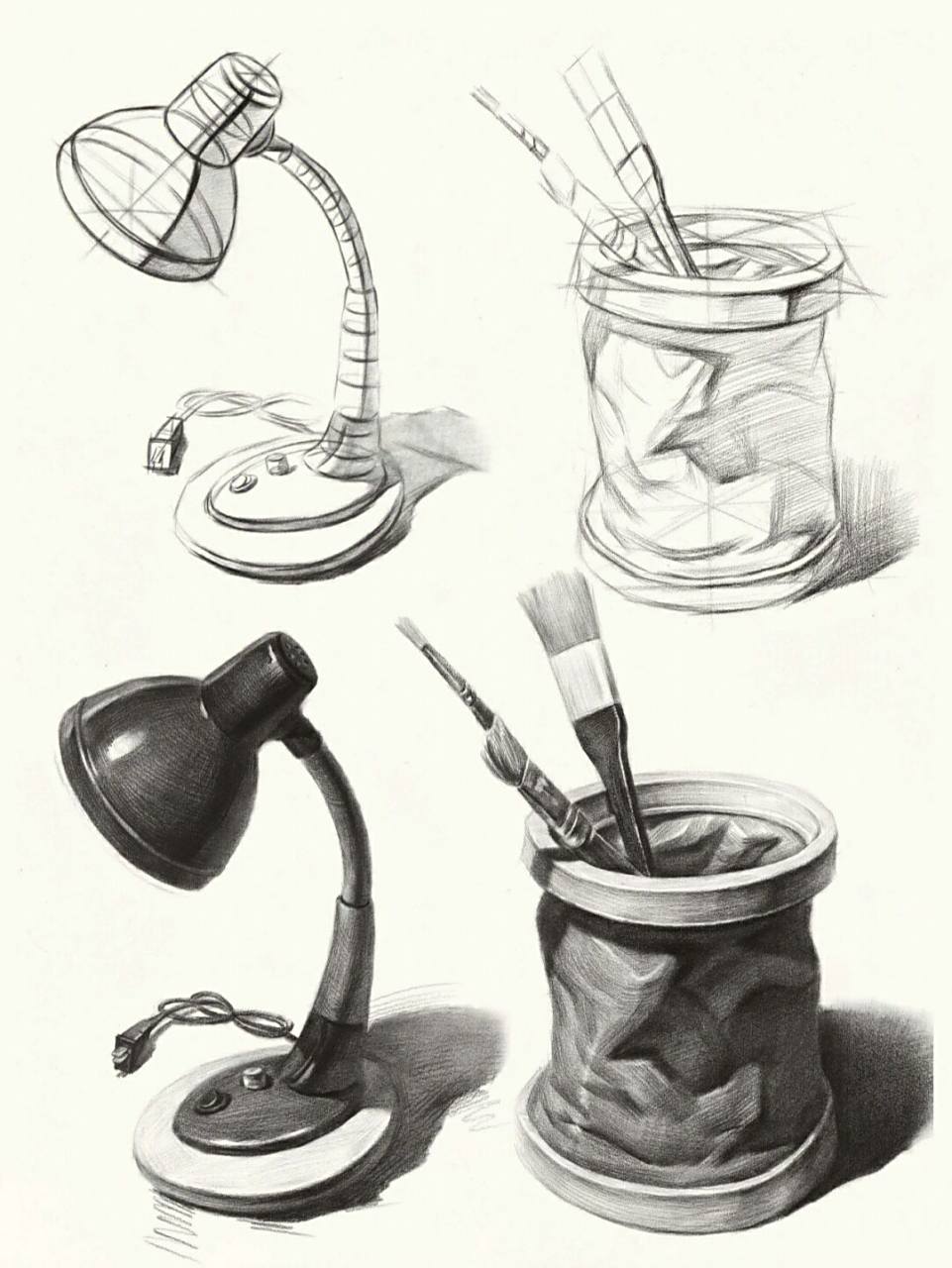 素描干货～静物单体文具(台灯与洗笔筒) 素描文具(台灯与洗笔筒)