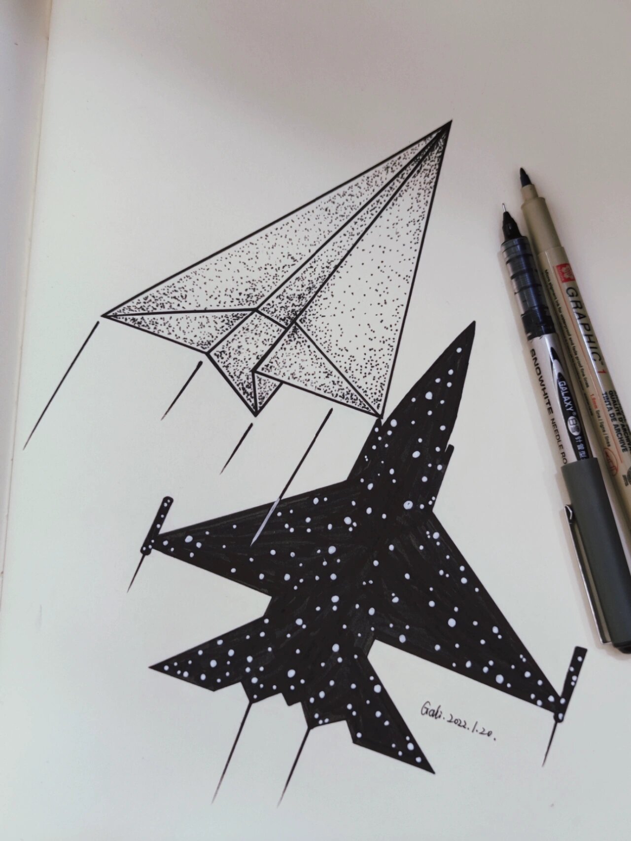 【1.20纸飞机黑白简笔画】创意线描插画临摹