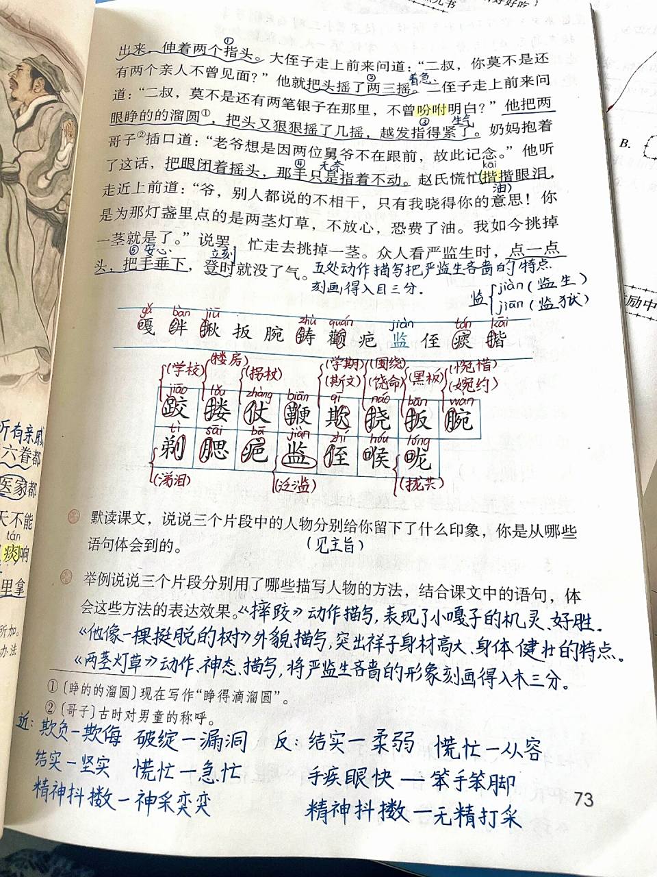 五年级下册《人物描写一组》课堂笔记 部编本 五年级下册 第五单元第