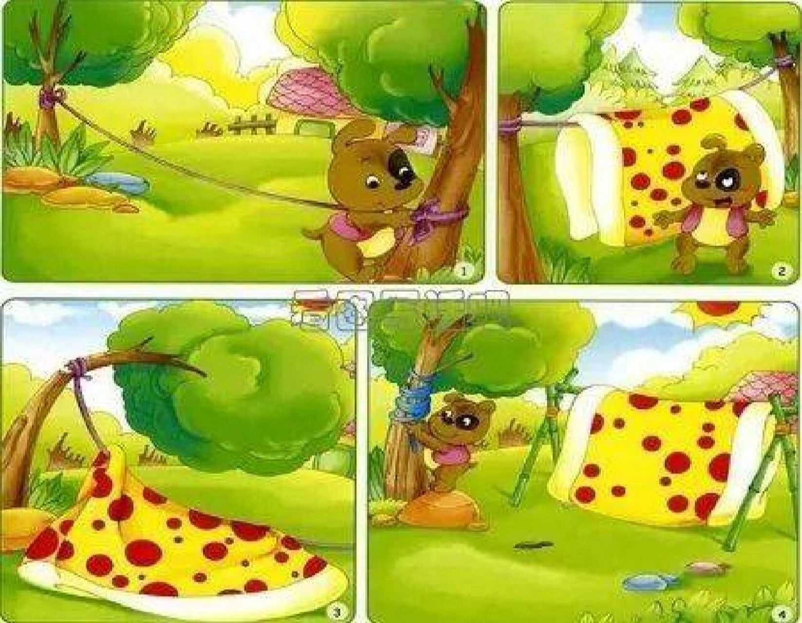 看图写话 小狗晒被子 雨后天晴,太阳出来了,暖暖的阳光洒了下来.