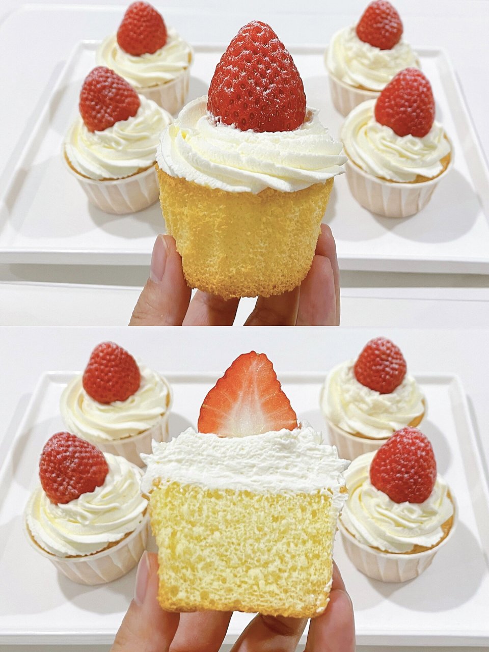 今天做了超可爱的草莓奶油纸杯蛋糕,蛋糕体蓬松柔软,奶油香丝滑咸甜