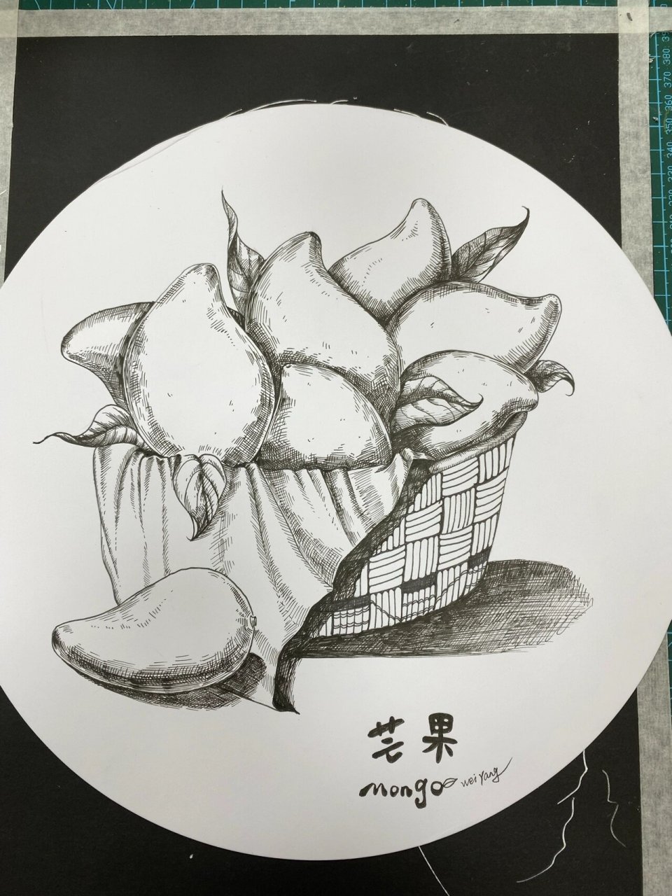 手绘芒果 针管笔—线描芒果.简单素描元素明暗灰表示