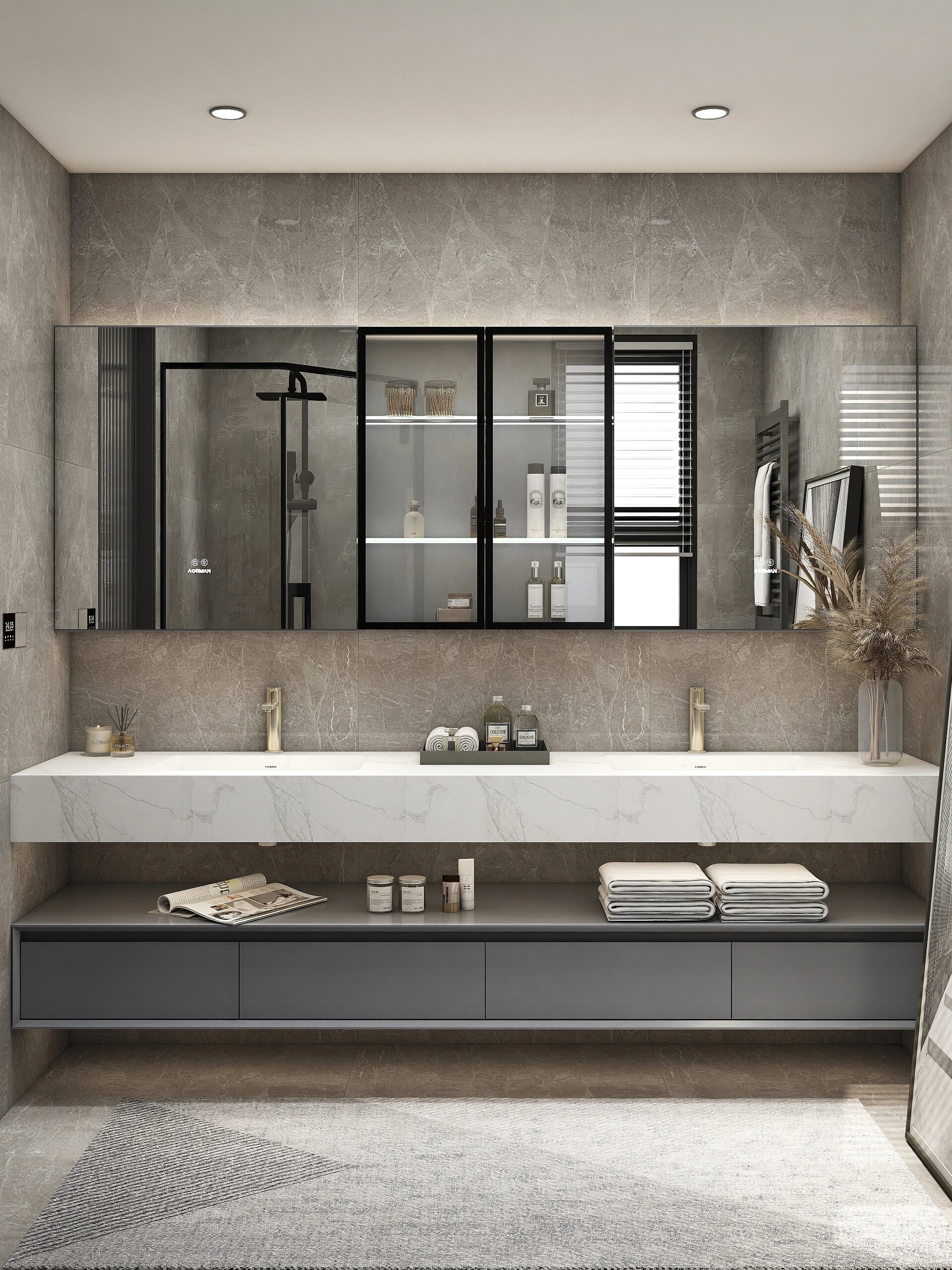 高颜值双台盆设计解决卫生间早高峰❗