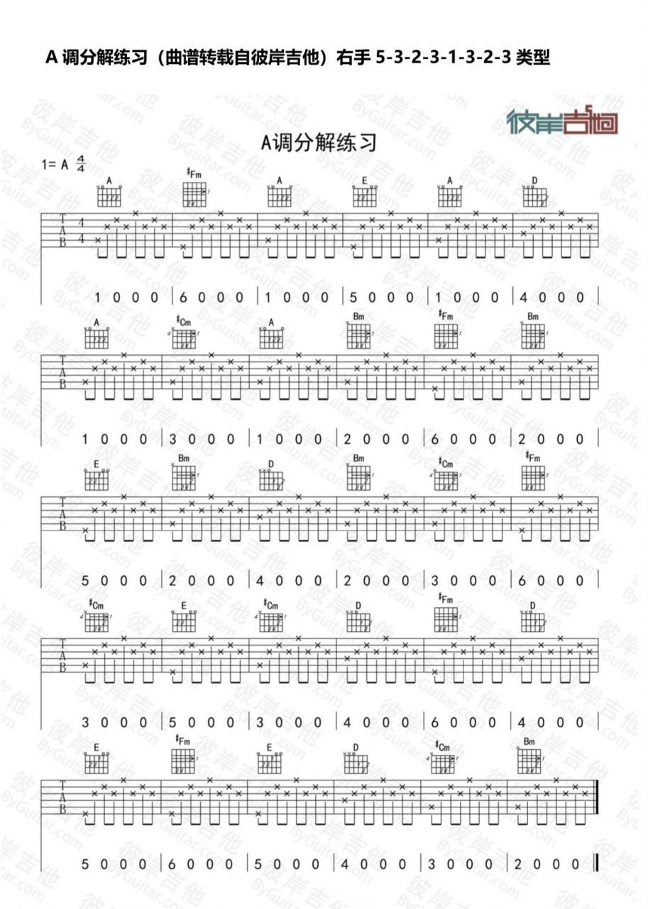 a和弦指法练习(常用和弦指法练习六) 1,a调内6级和弦,相比c,g不算是